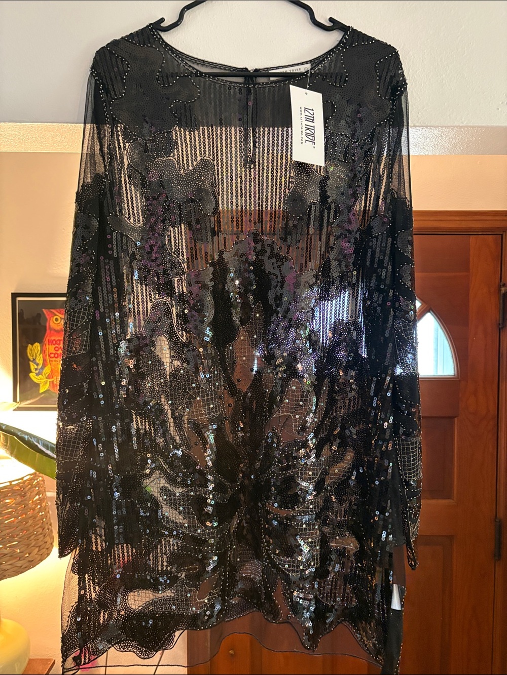 12th Tribe Amber Nights Black Beaded Mini Dress Size LL